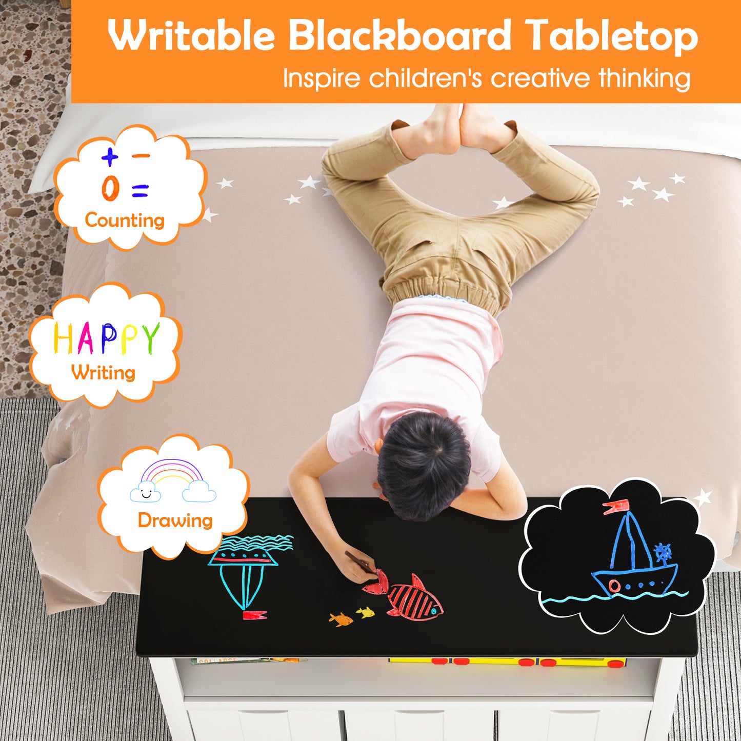 Kids Toy Storage Organizer with Blackboard Top-3-Drawer Kids Crystal