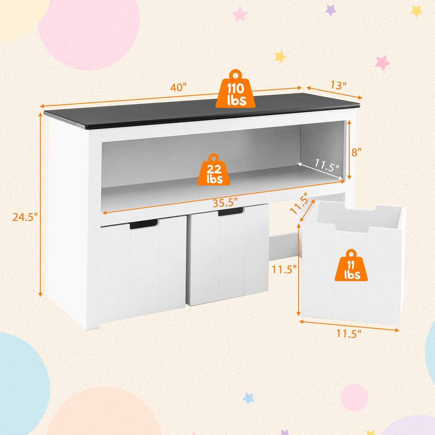 Kids Toy Storage Organizer with Blackboard Top-3-Drawer Kids Crystal