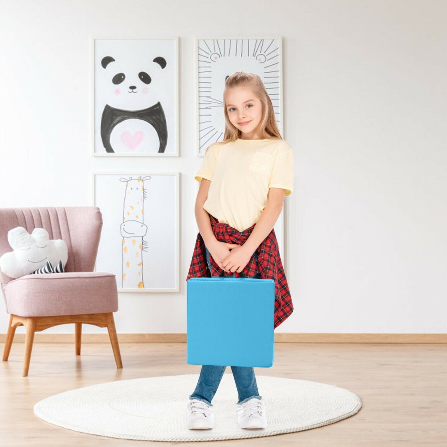 6 Pieces 15 Inches Square Toddler Floor Cushions Flexible Soft Foam Seating with Handles-Blue Kids Crystal