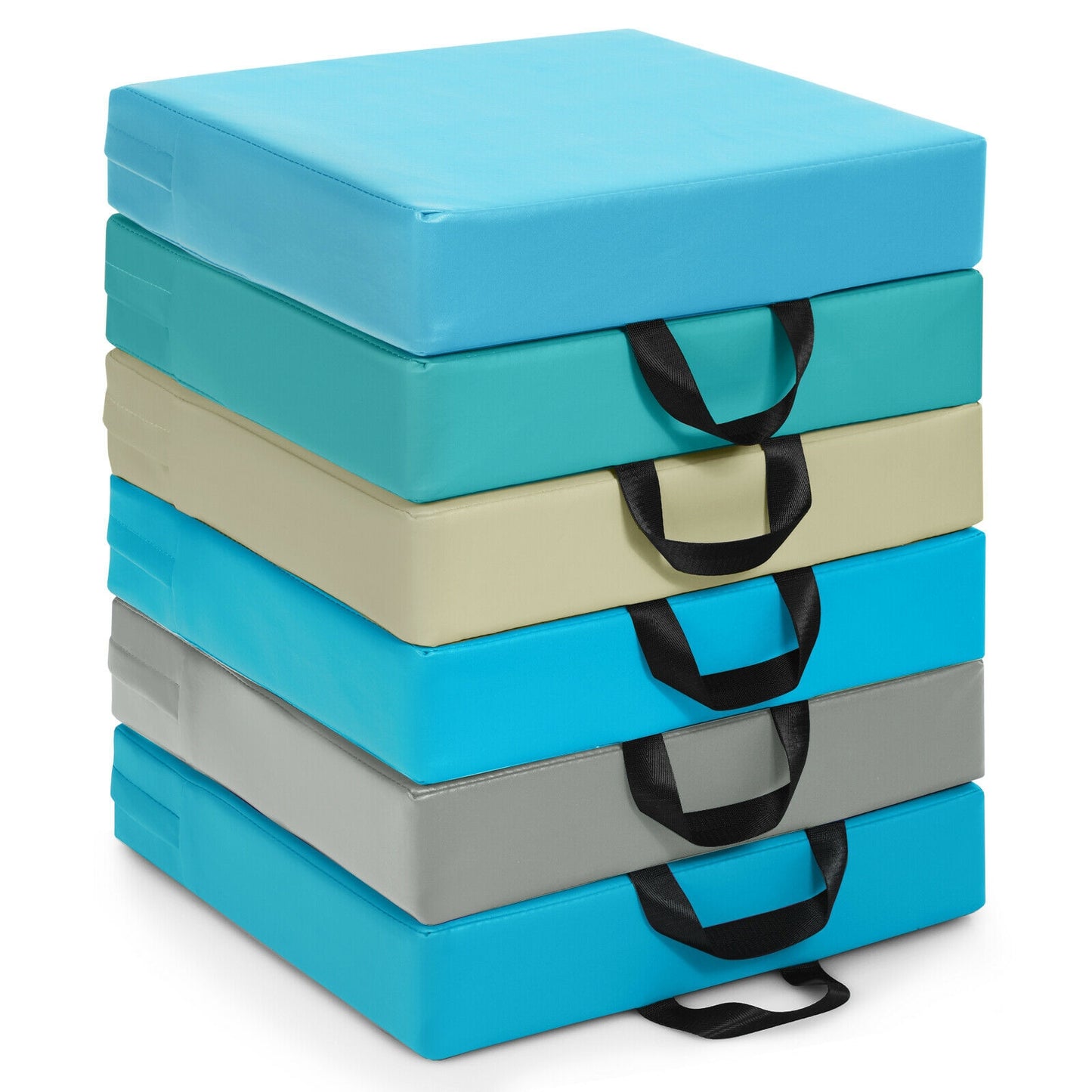6 Pieces 15 Inches Square Toddler Floor Cushions Flexible Soft Foam Seating with Handles-Blue Kids Crystal
