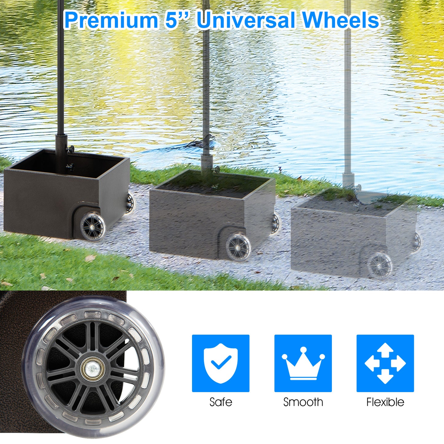 150 Pounds Patio Umbrella Base Stand Wheels Planter Outdoor-Black Kids Crystal