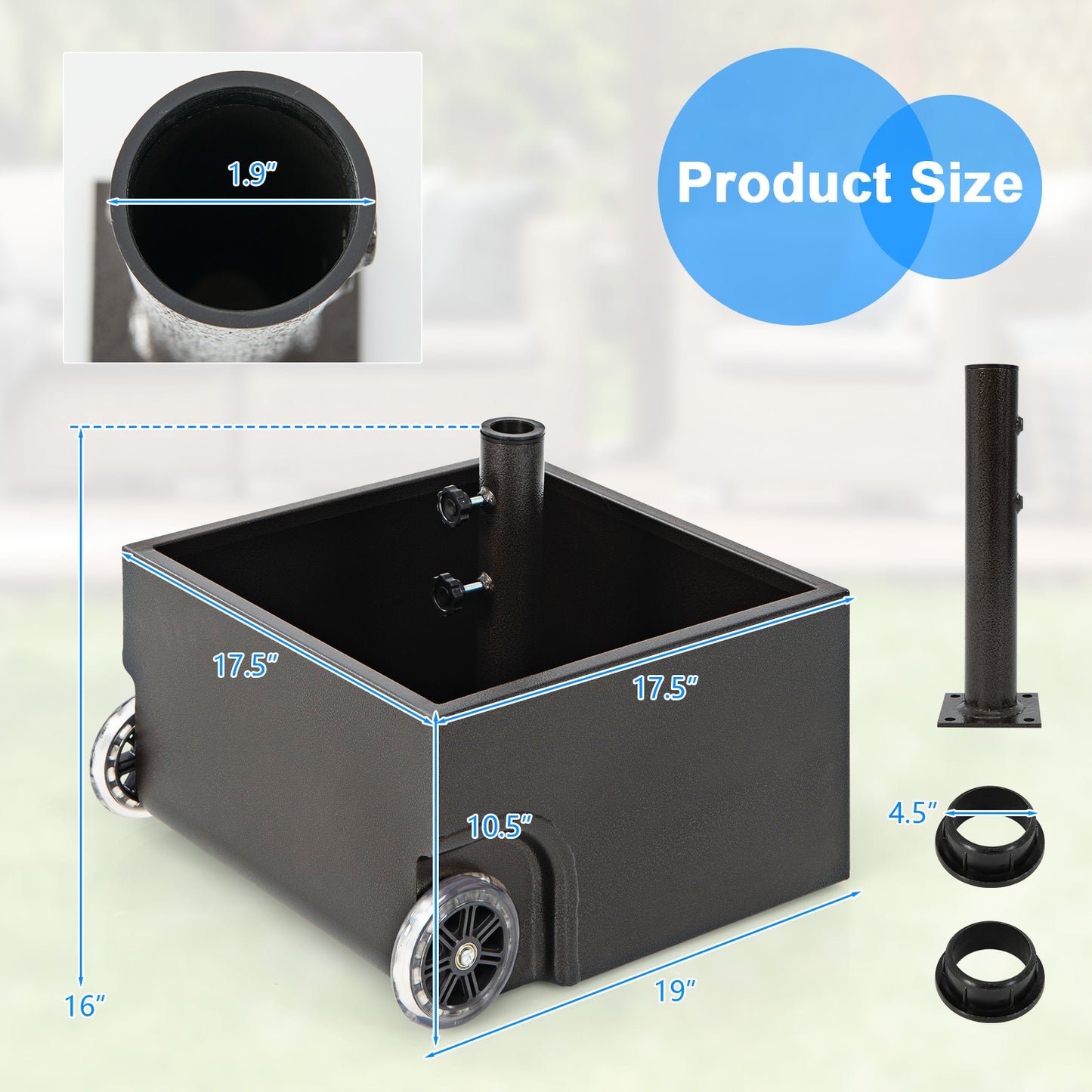 150 Pounds Patio Umbrella Base Stand Wheels Planter Outdoor-Black Kids Crystal