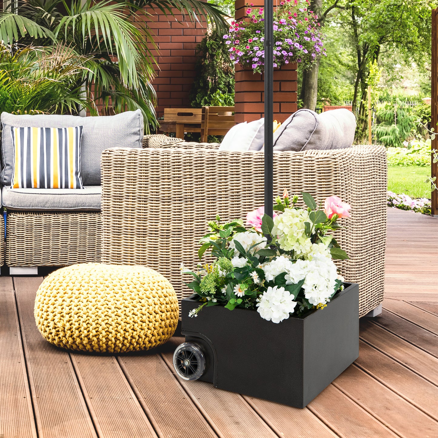 150 Pounds Patio Umbrella Base Stand Wheels Planter Outdoor-Black Kids Crystal