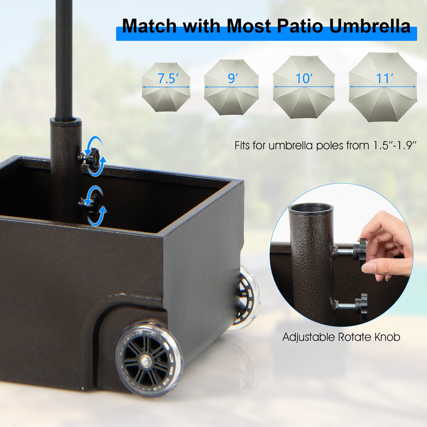 150 Pounds Patio Umbrella Base Stand Wheels Planter Outdoor-Black Kids Crystal