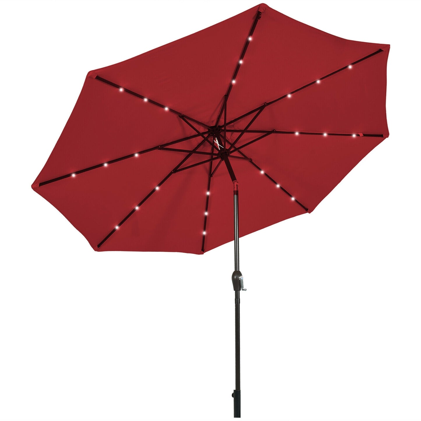 10' Solar LED Lighted Patio Market Umbrella Shade Tilt Adjustment Crank-Burgundy Kids Crystal