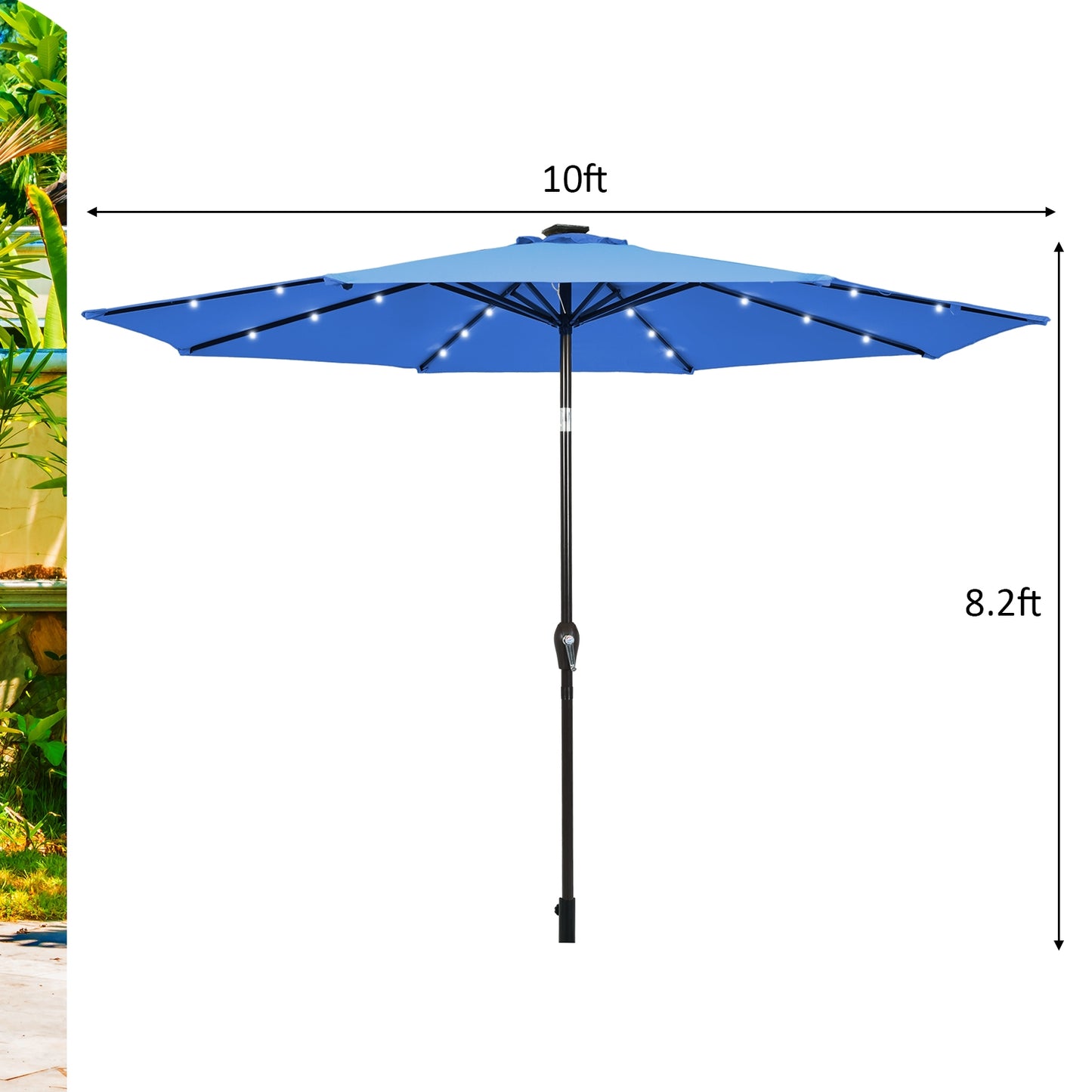 10' Solar LED Lighted Patio Market Umbrella Shade Tilt Adjustment Crank-Blue Kids Crystal