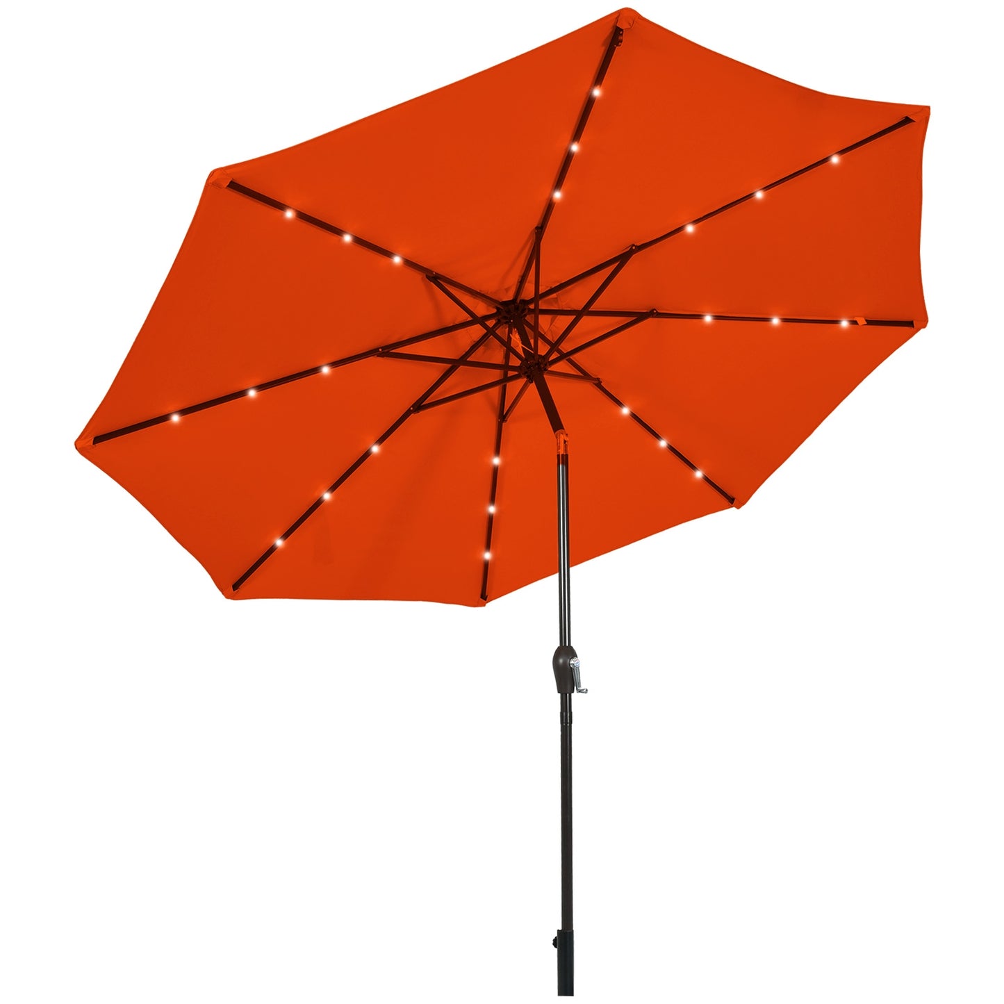 10' Solar LED Lighted Patio Market Umbrella Shade Tilt Adjustment Crank-Orange Kids Crystal