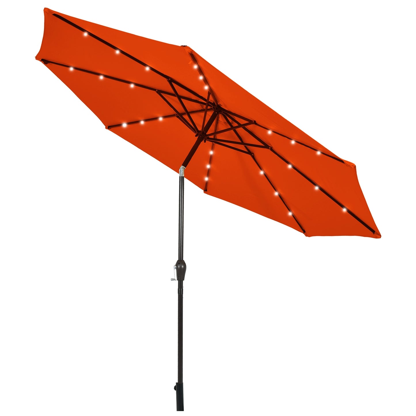 10' Solar LED Lighted Patio Market Umbrella Shade Tilt Adjustment Crank-Orange Kids Crystal