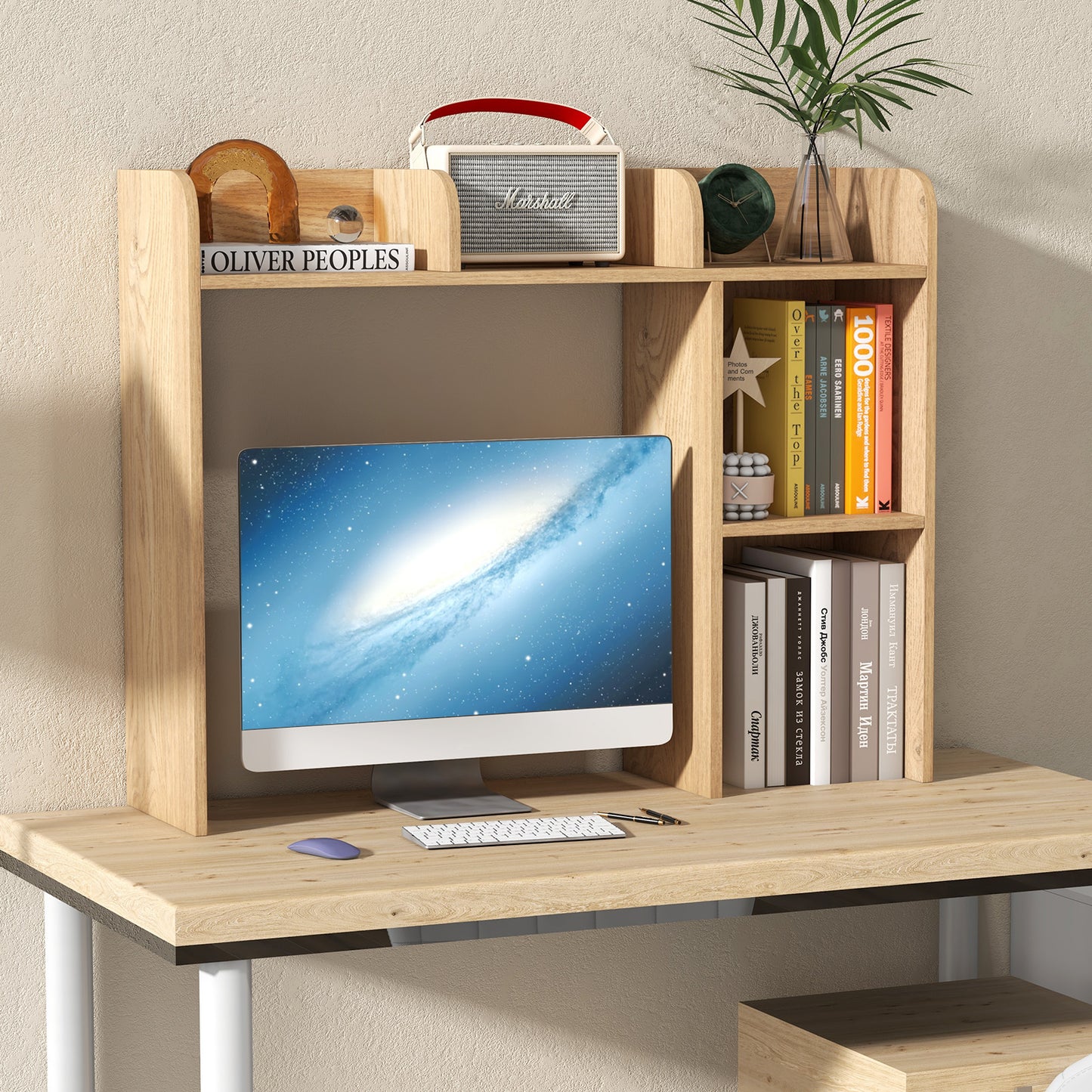 3-Tier Multipurpose Desk Bookshelf with 4 Shelves-Natural Kids Crystal