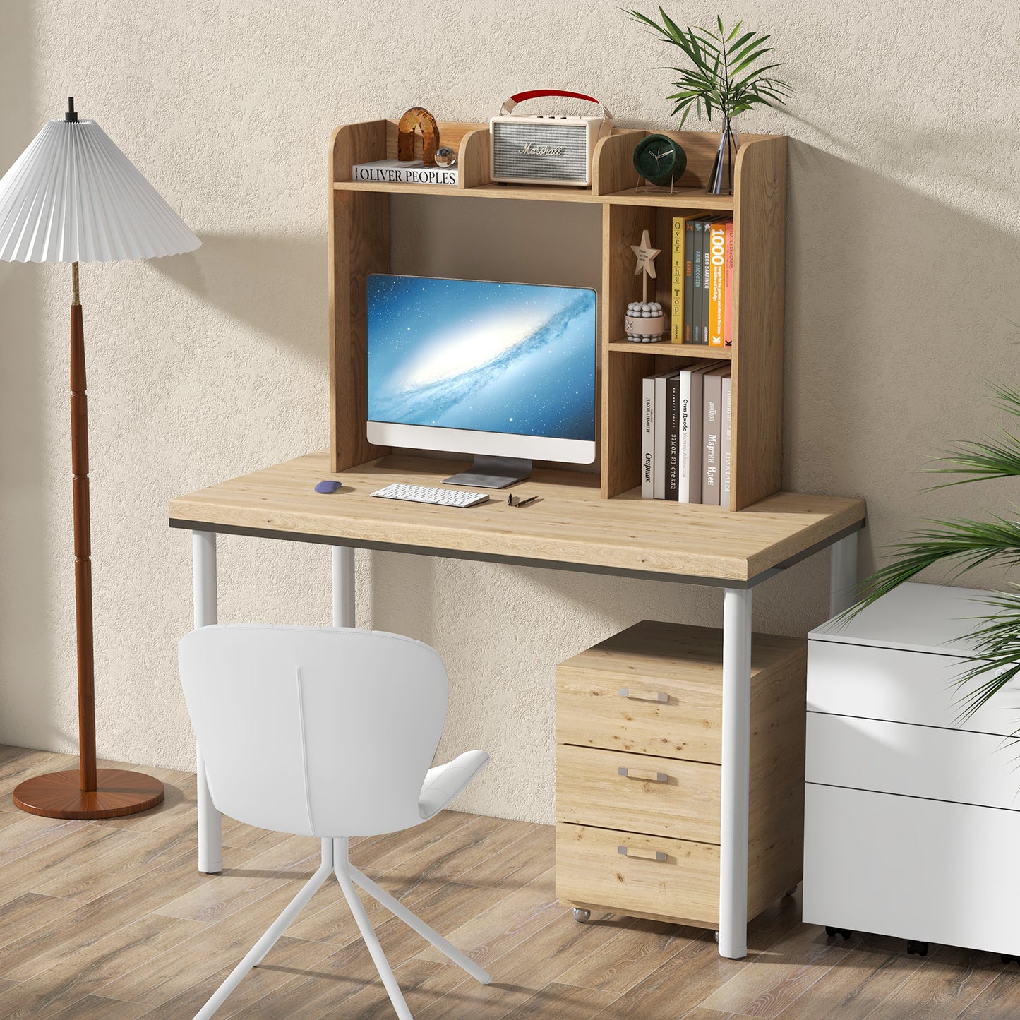 3-Tier Multipurpose Desk Bookshelf with 4 Shelves-Natural Kids Crystal