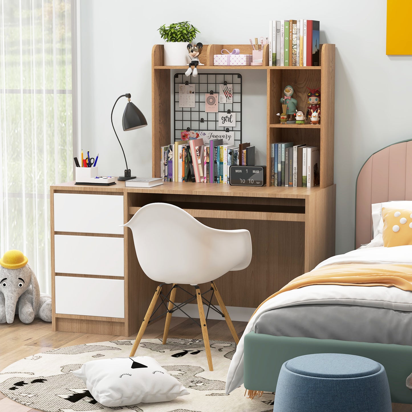 3-Tier Multipurpose Desk Bookshelf with 4 Shelves-Natural Kids Crystal
