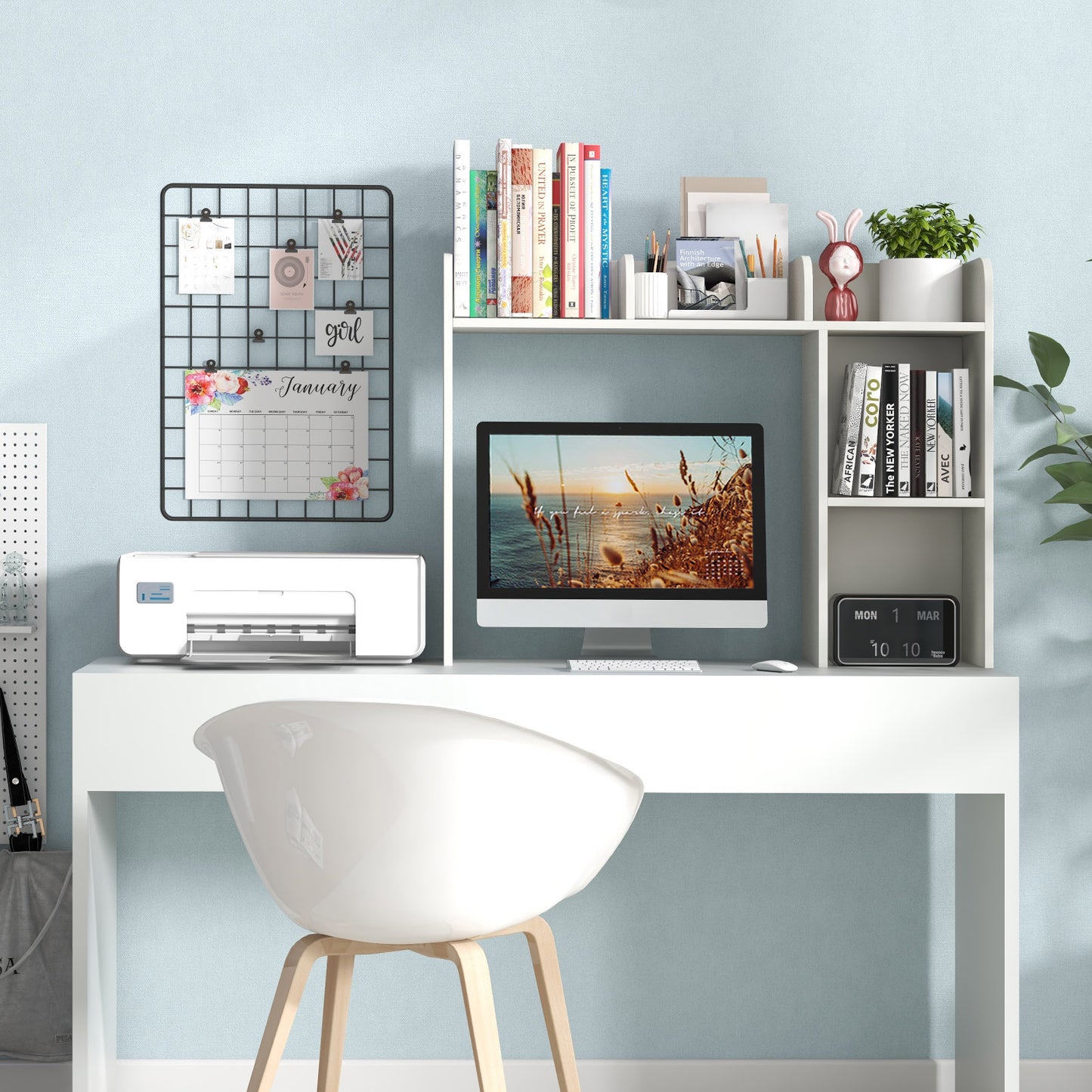 3-Tier Multipurpose Desk Bookshelf with 4 Shelves-White Kids Crystal
