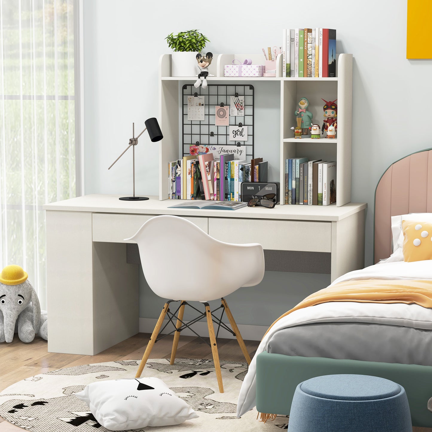 3-Tier Multipurpose Desk Bookshelf with 4 Shelves-White Kids Crystal