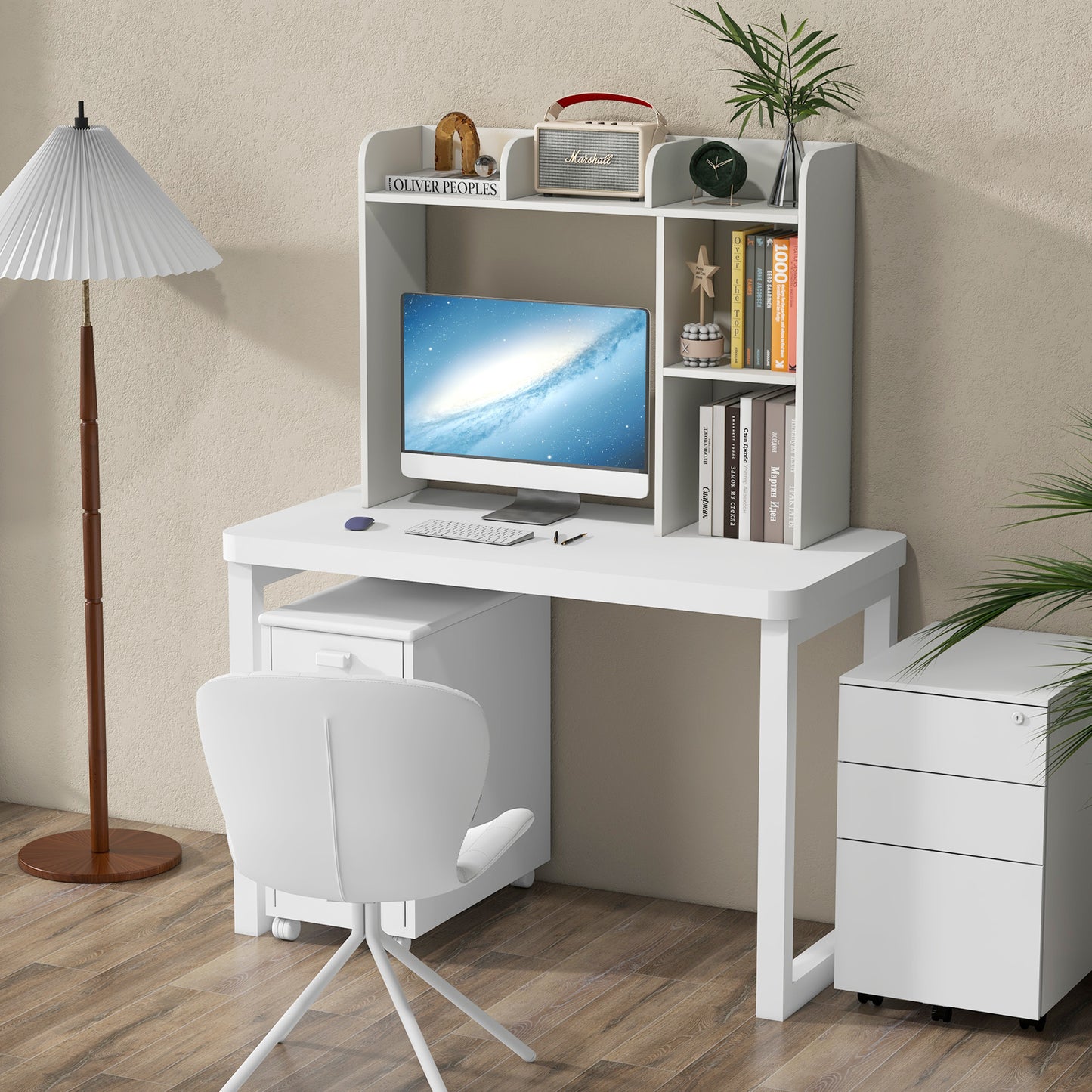 3-Tier Multipurpose Desk Bookshelf with 4 Shelves-White Kids Crystal