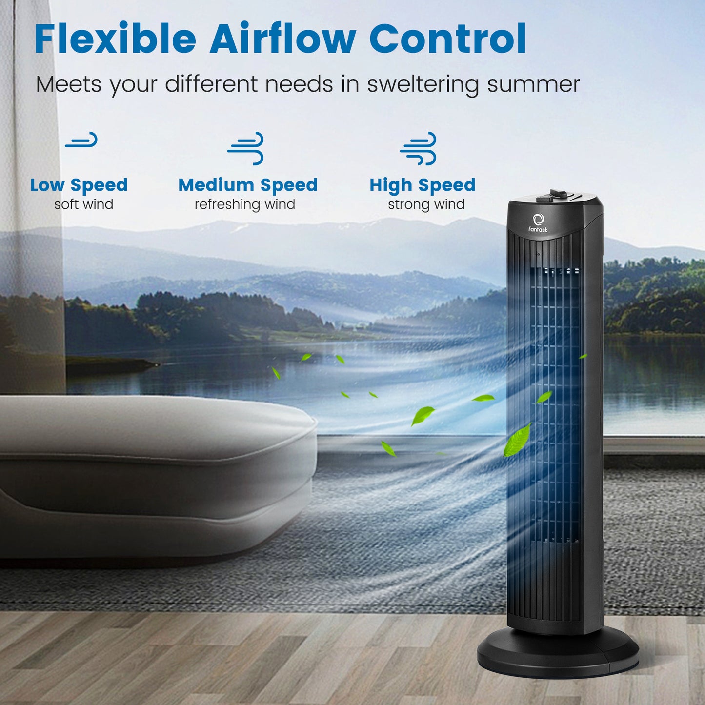 Fantask 35W 28 Inch Quiet Bladeless Oscillating Tower Fan-Black Kids Crystal