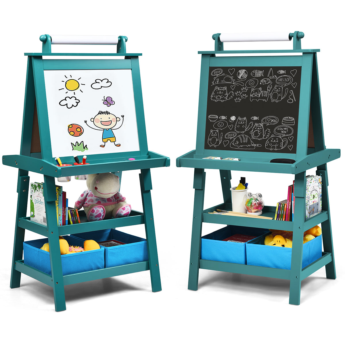 3 in 1 Double-Sided Storage Art Easel-Green Kids Crystal