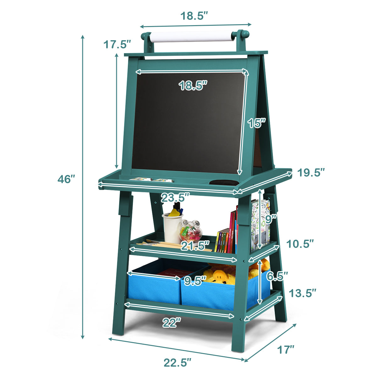 3 in 1 Double-Sided Storage Art Easel-Green Kids Crystal