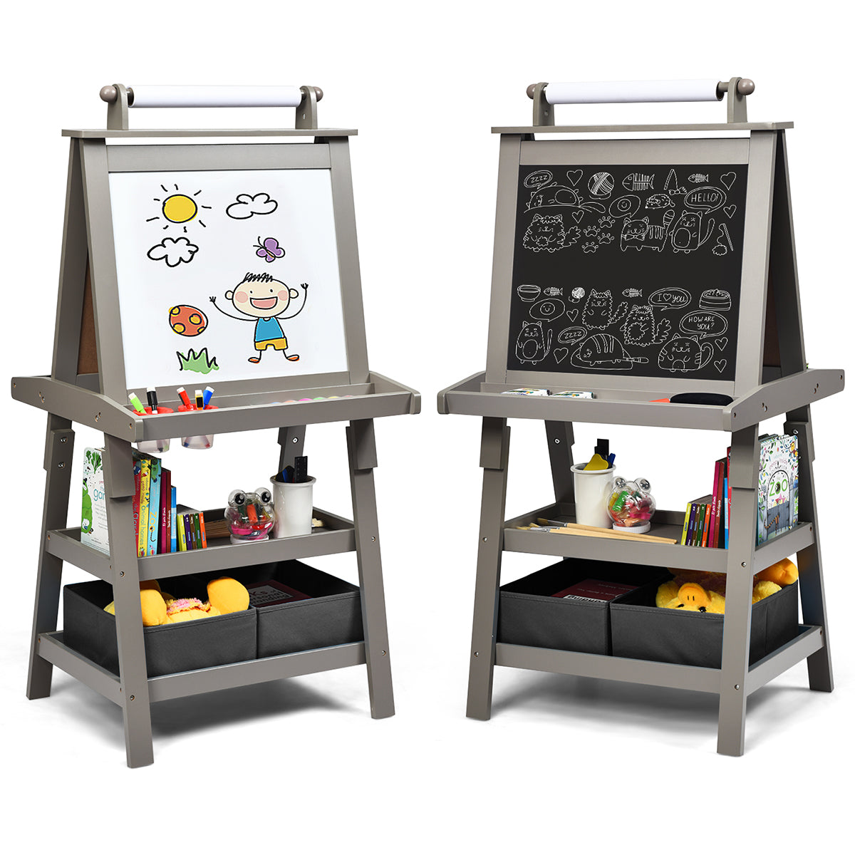 3 in 1 Double-Sided Storage Art Easel-Gray Kids Crystal