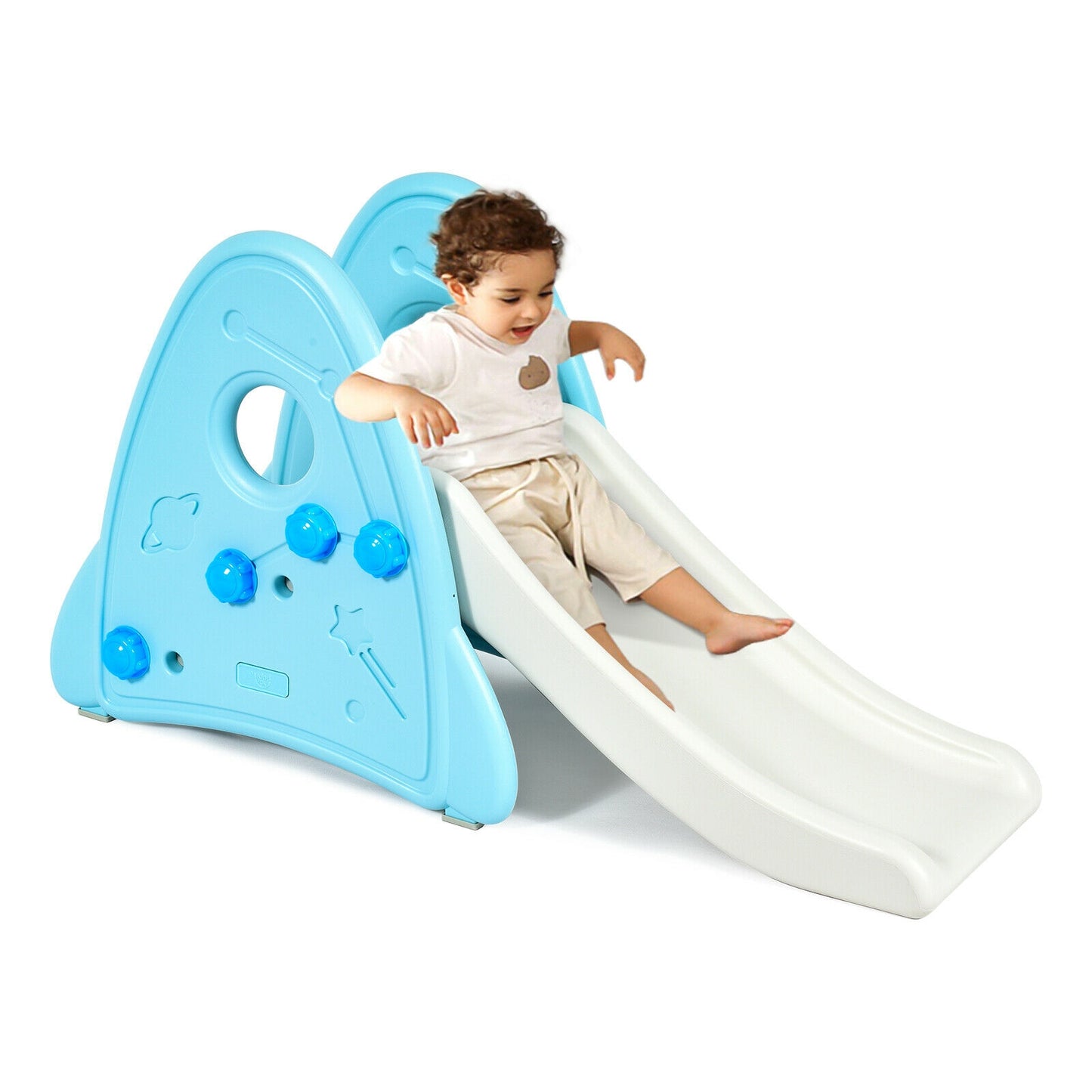 Freestanding Baby Slide Indoor First Play Climber Slide Set for Boys Girls-Blue Kids Crystal