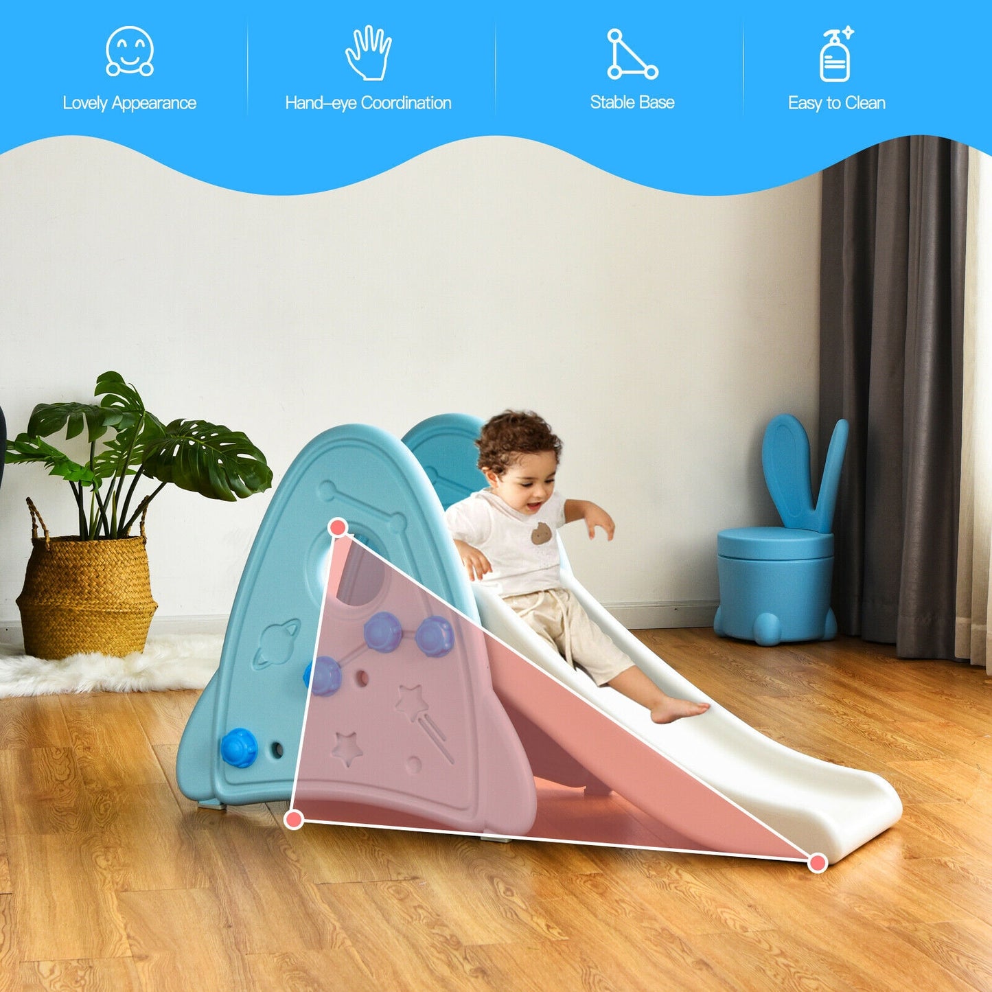 Freestanding Baby Slide Indoor First Play Climber Slide Set for Boys Girls-Blue Kids Crystal