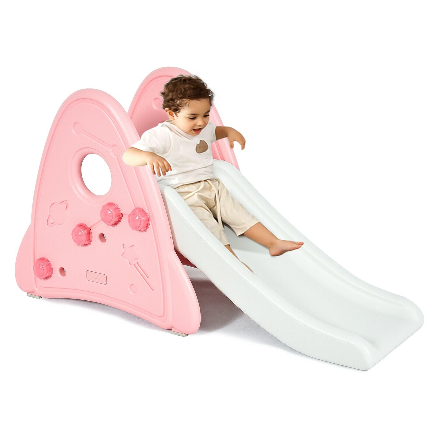 Freestanding Baby Slide Indoor First Play Climber Slide Set for Boys Girls-Pink Kids Crystal