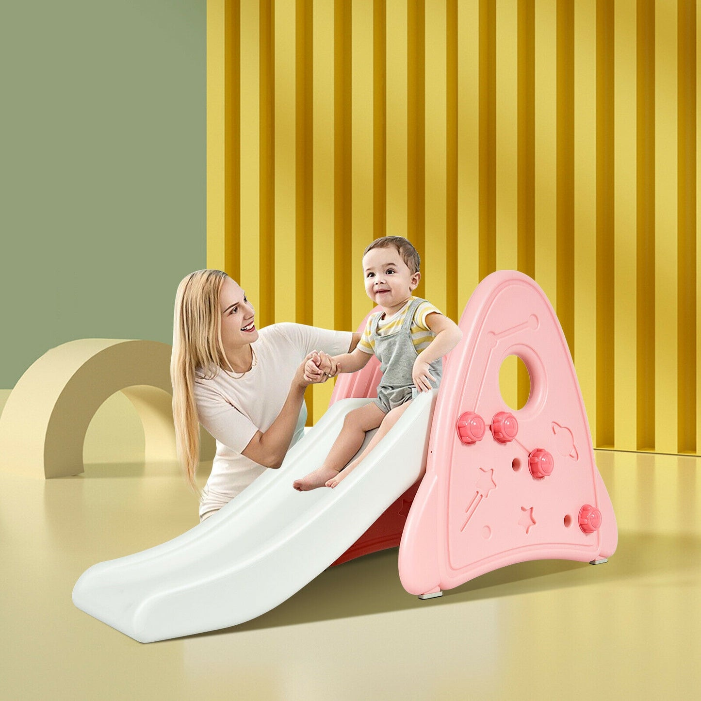 Freestanding Baby Slide Indoor First Play Climber Slide Set for Boys Girls-Pink Kids Crystal