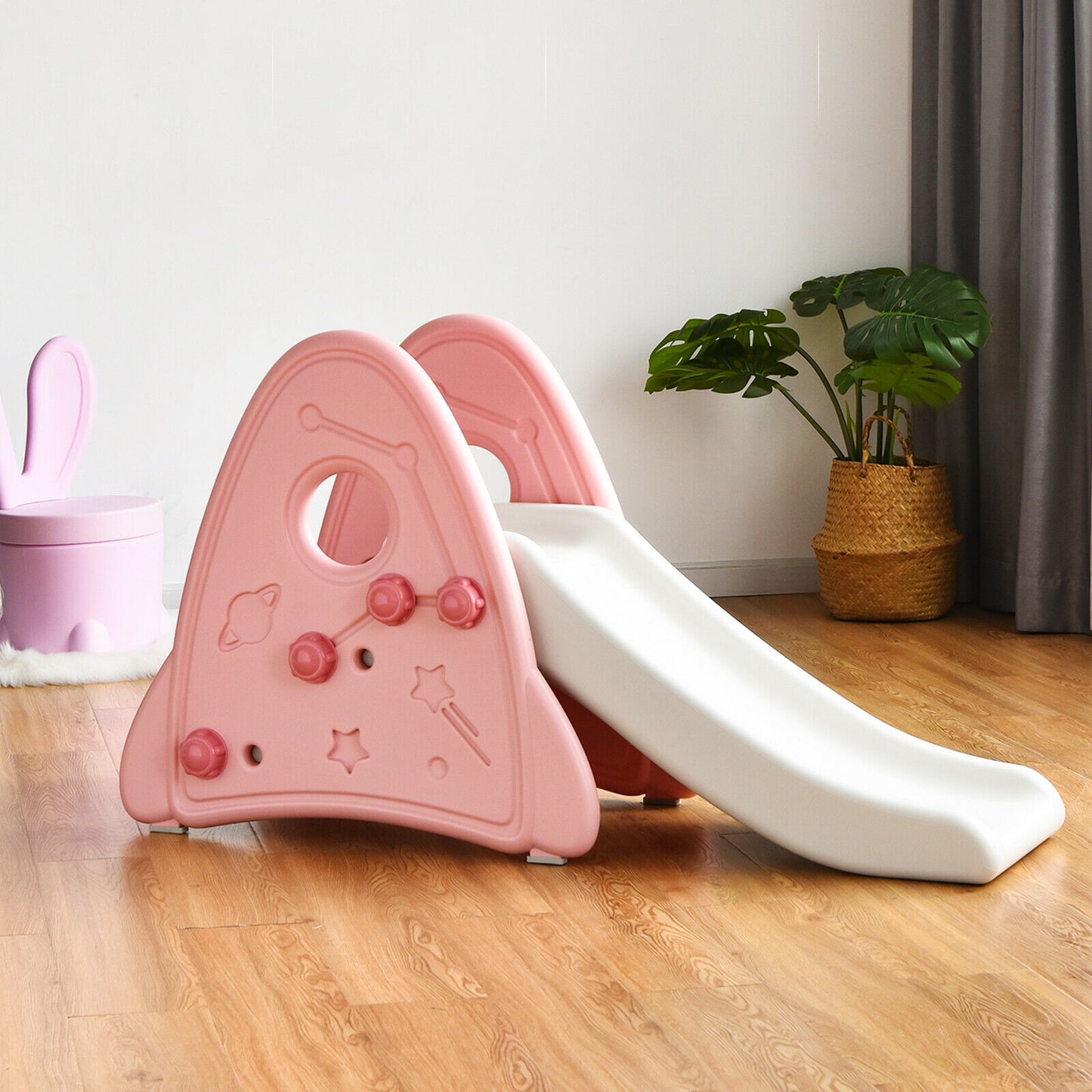 Freestanding Baby Slide Indoor First Play Climber Slide Set for Boys Girls-Pink Kids Crystal