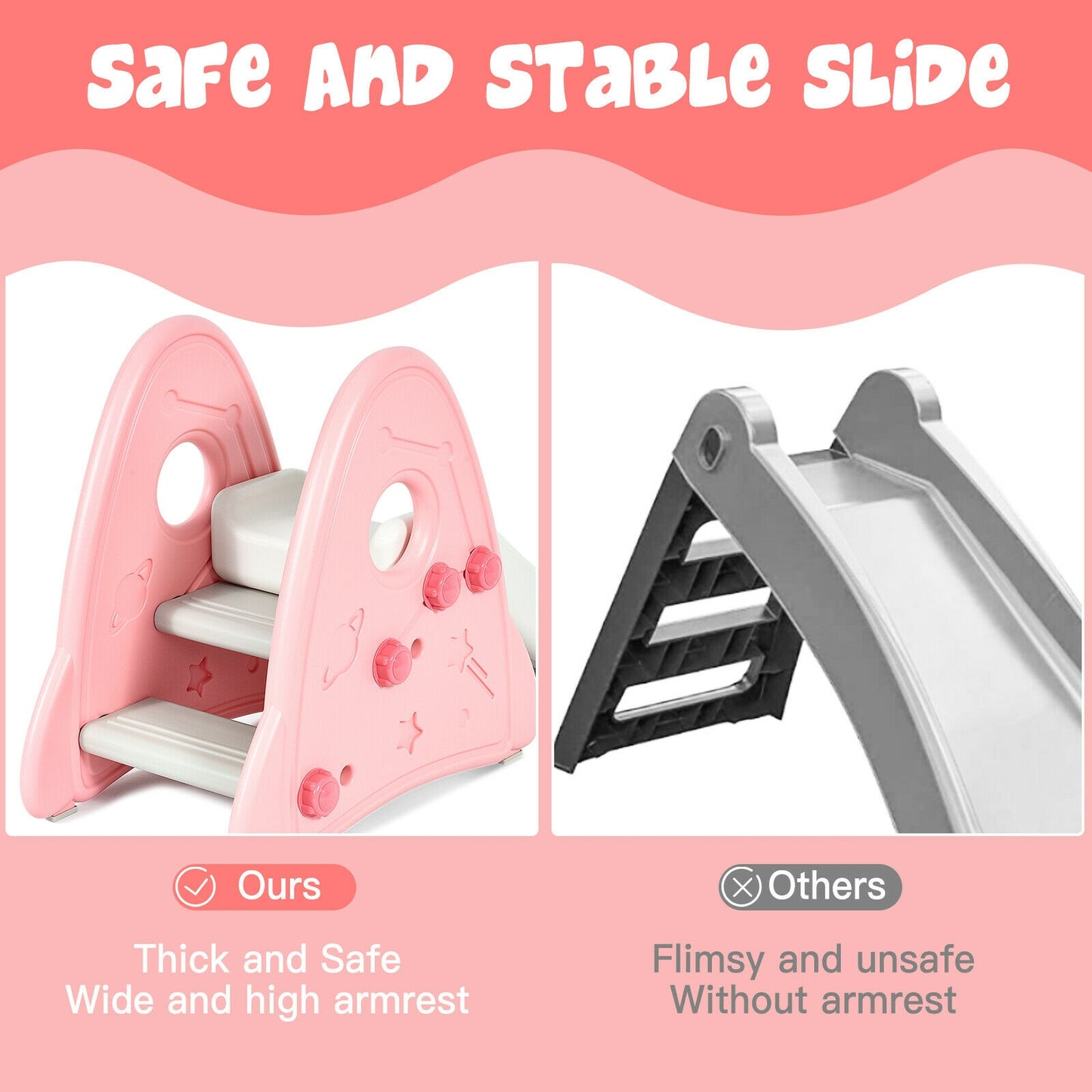 Freestanding Baby Slide Indoor First Play Climber Slide Set for Boys Girls-Pink Kids Crystal