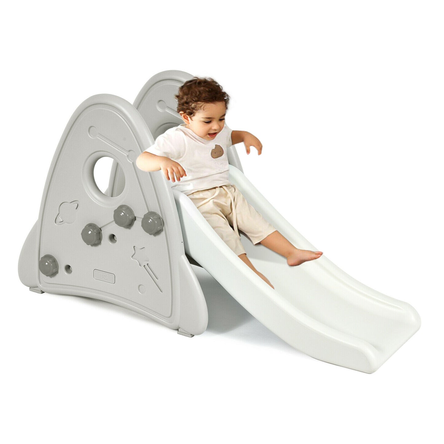 Freestanding Baby Slide Indoor First Play Climber Slide Set for Boys Girls-Gray Kids Crystal