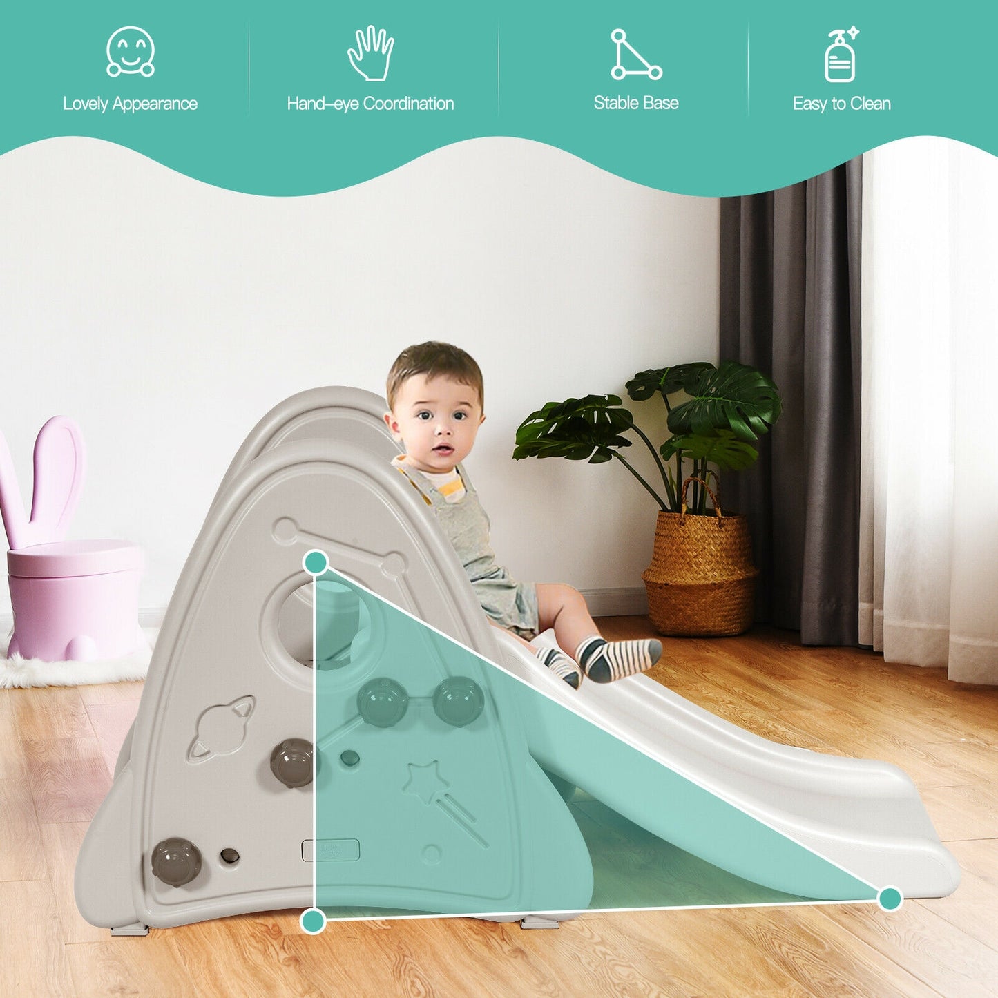 Freestanding Baby Slide Indoor First Play Climber Slide Set for Boys Girls-Gray Kids Crystal