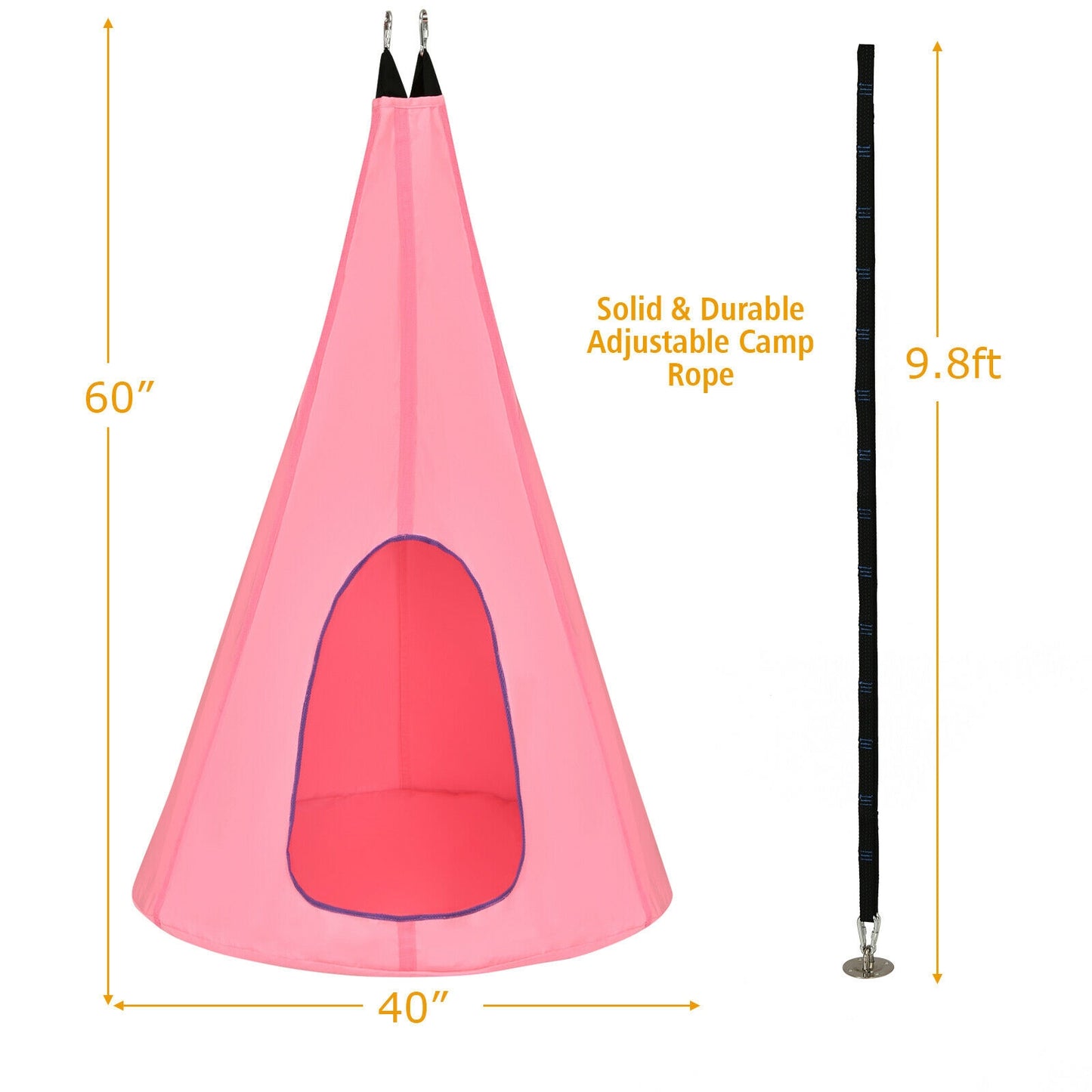 40 Inch Kids Nest Swing Chair Hanging Hammock Seat for Indoor Outdoor-Pink Kids Crystal