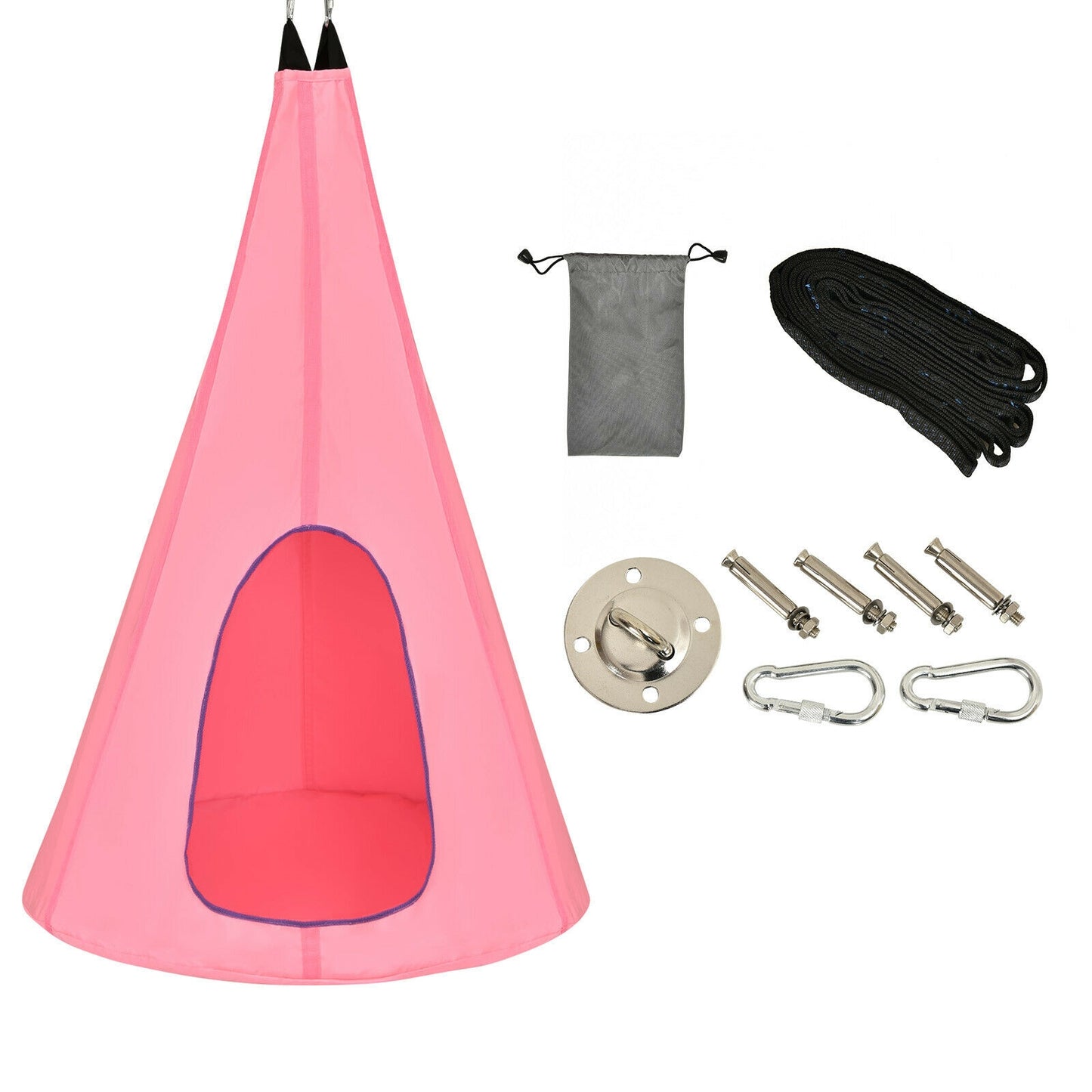 40 Inch Kids Nest Swing Chair Hanging Hammock Seat for Indoor Outdoor-Pink Kids Crystal