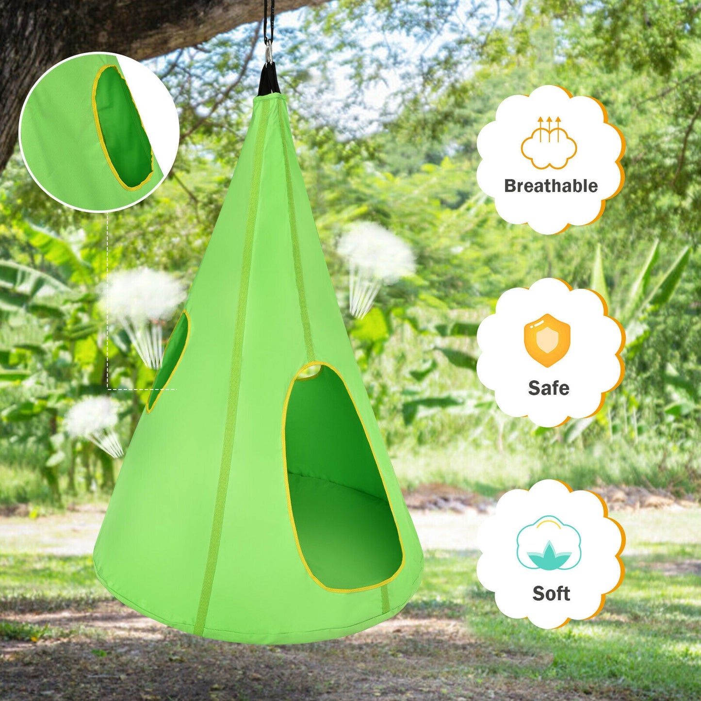 40 Inch Kids Nest Swing Chair Hanging Hammock Seat for Indoor Outdoor-Green Kids Crystal