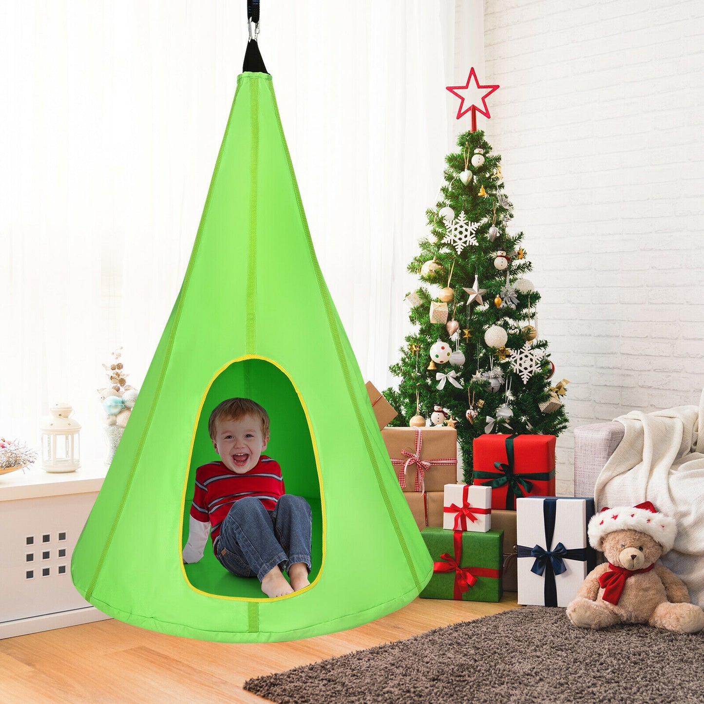 40 Inch Kids Nest Swing Chair Hanging Hammock Seat for Indoor Outdoor-Green Kids Crystal