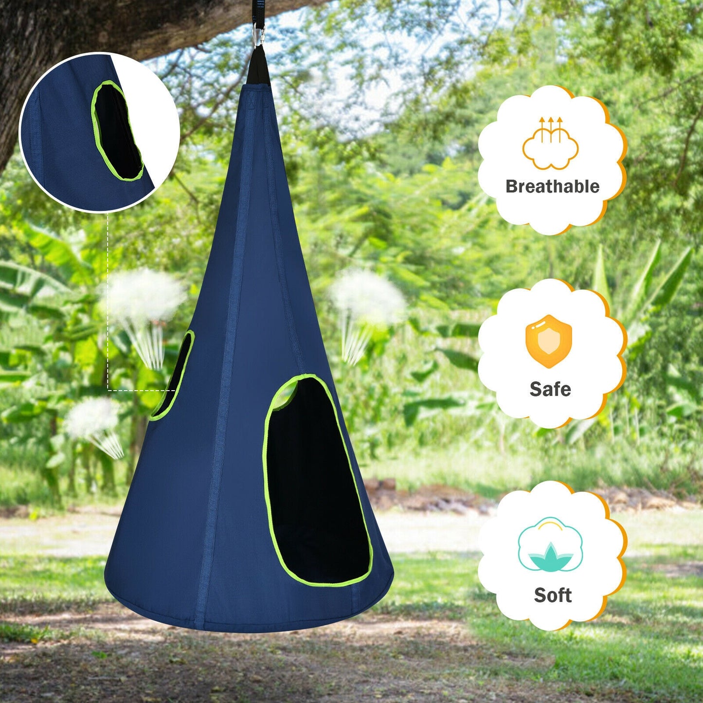 40 Inch Kids Nest Swing Chair Hanging Hammock Seat for Indoor Outdoor-Blue Kids Crystal