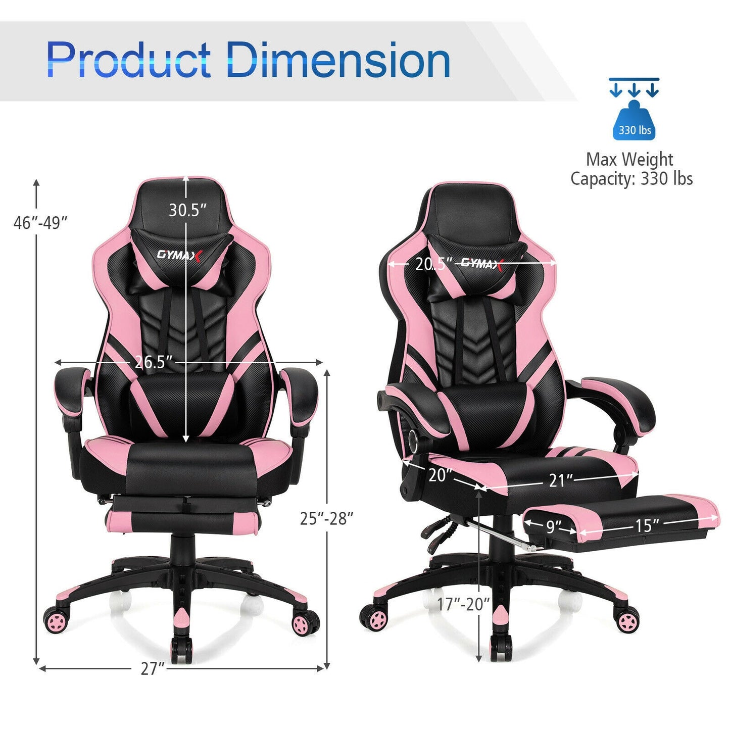 Adjustable Gaming Chair with Footrest for Home Office-Pink Kids Crystal