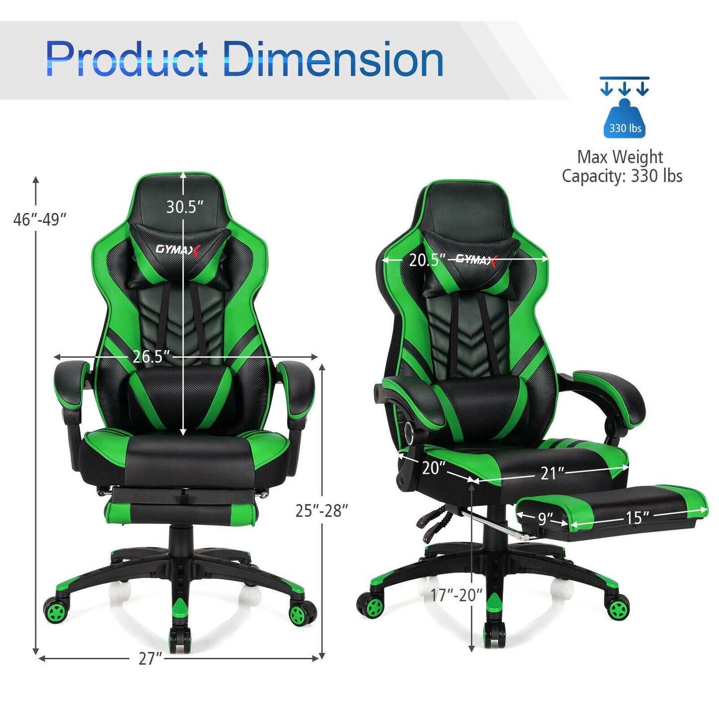 Adjustable Gaming Chair with Footrest for Home Office-Green Kids Crystal