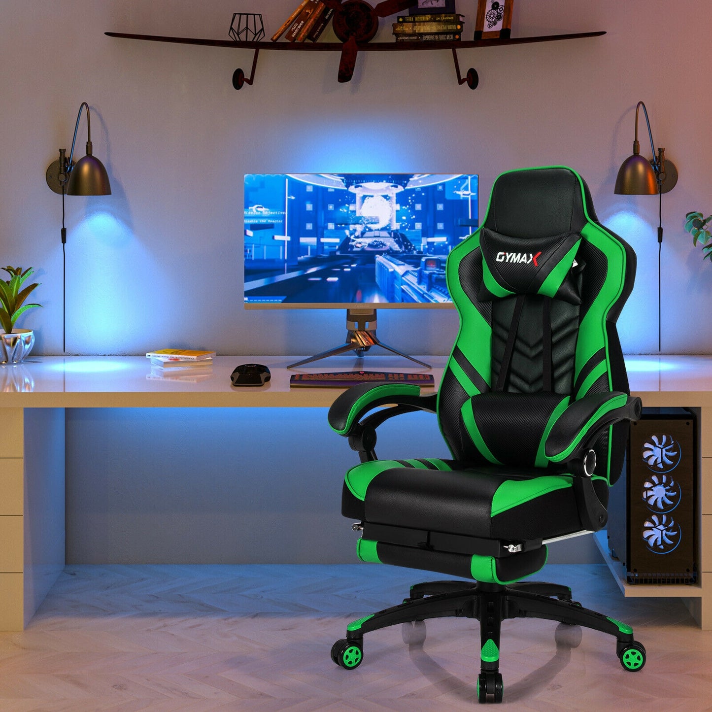 Adjustable Gaming Chair with Footrest for Home Office-Green Kids Crystal