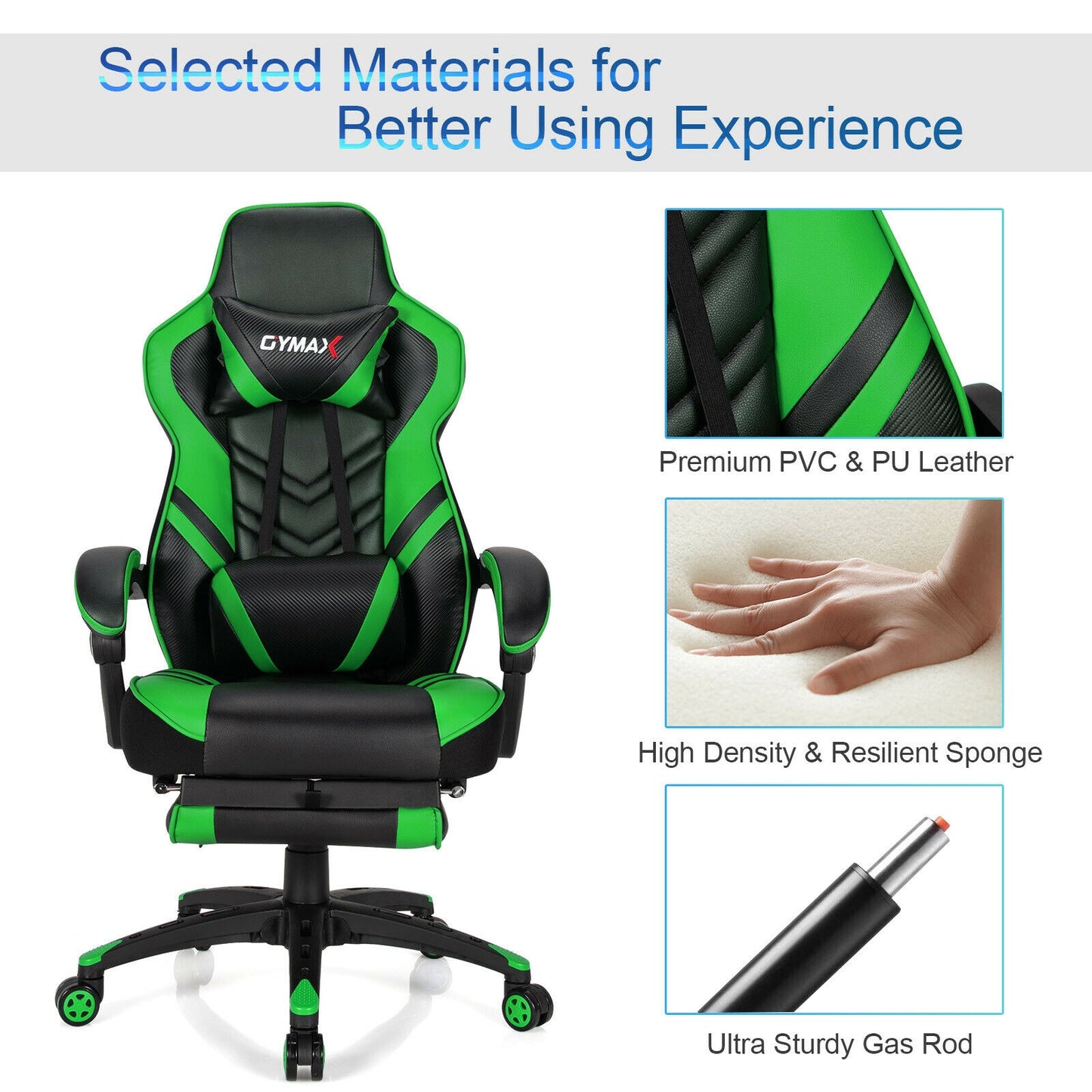 Adjustable Gaming Chair with Footrest for Home Office-Green Kids Crystal