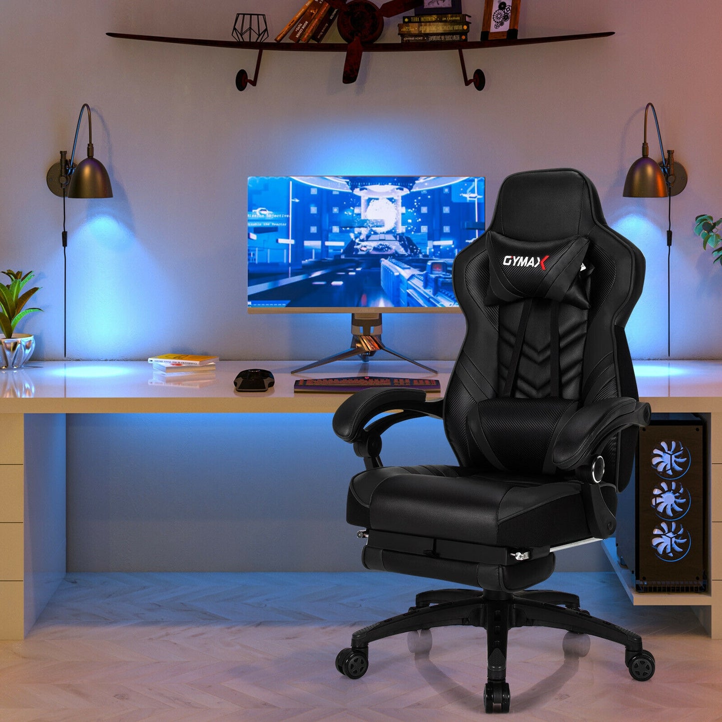 Adjustable Gaming Chair with Footrest for Home Office-Black Kids Crystal