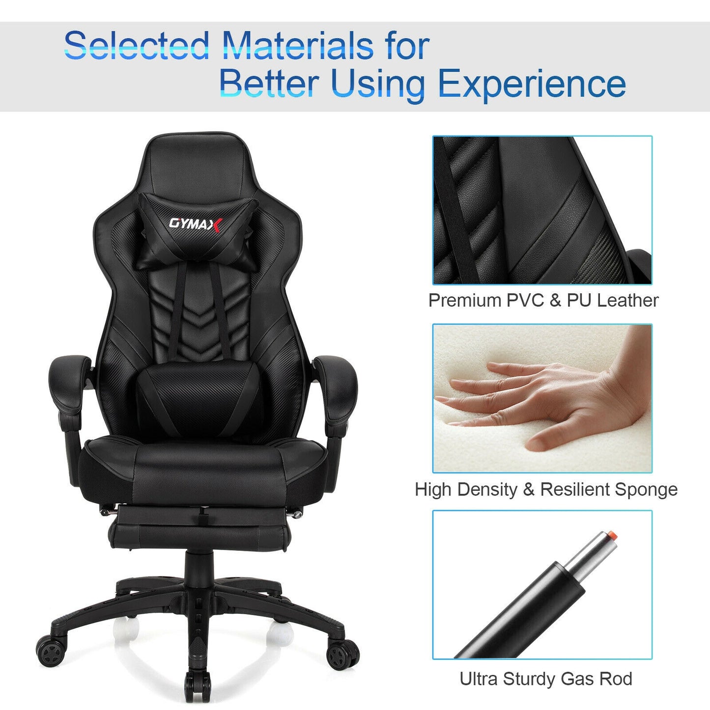 Adjustable Gaming Chair with Footrest for Home Office-Black Kids Crystal
