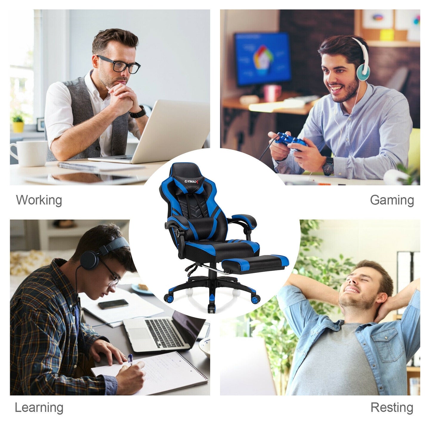 Adjustable Gaming Chair with Footrest for Home Office-Blue Kids Crystal