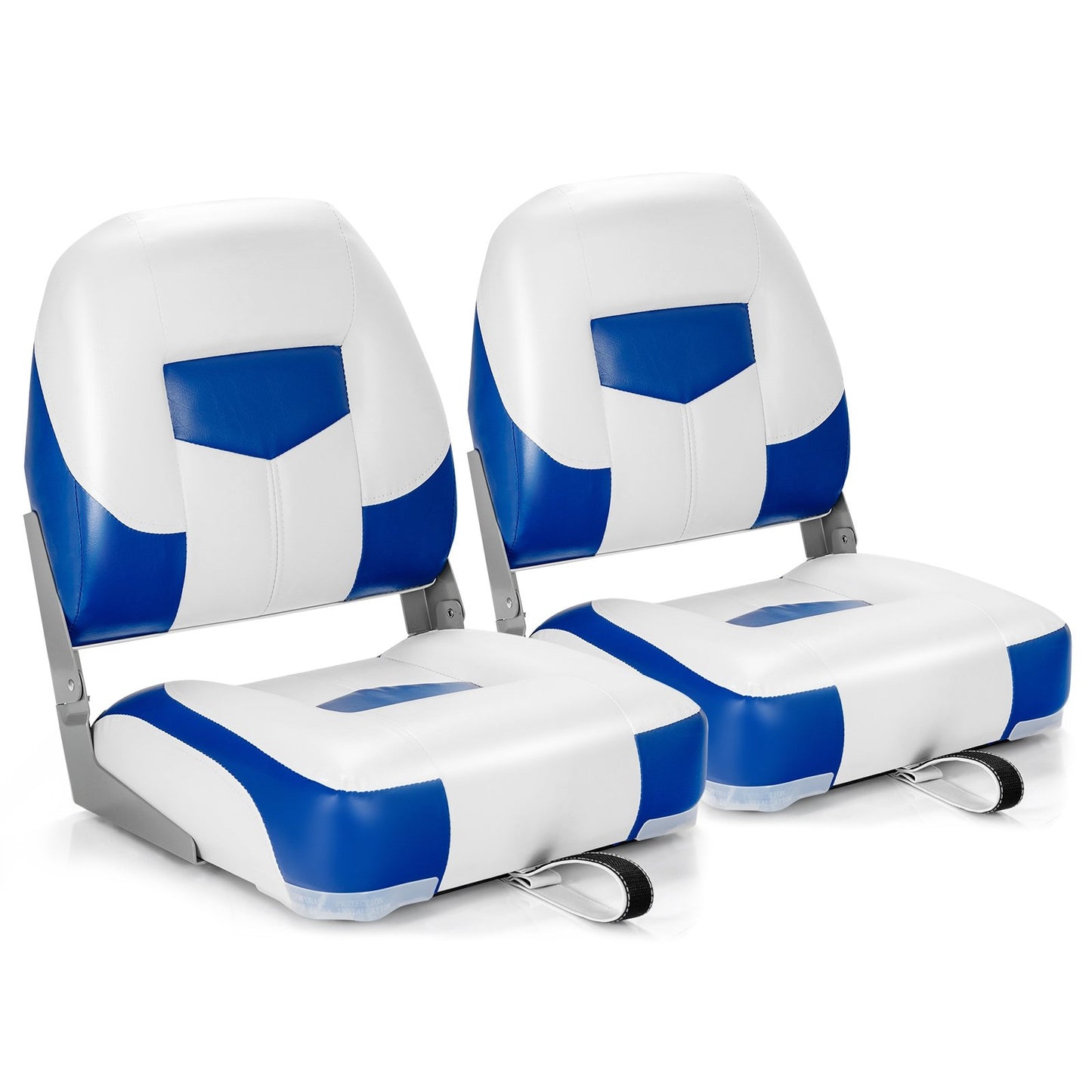 Set of 2 Folding Low Back Fishing Boat Seat with Stainless Steel Screws-Blue Kids Crystal