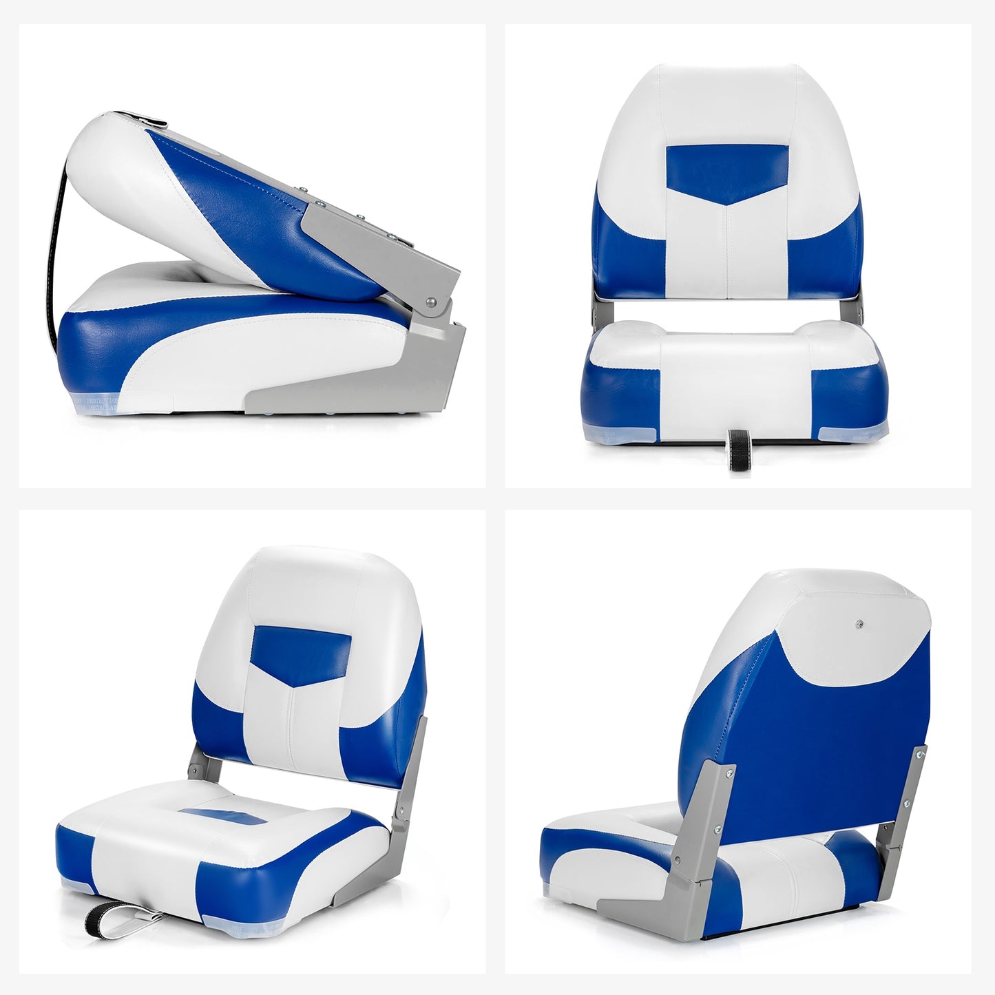 Set of 2 Folding Low Back Fishing Boat Seat with Stainless Steel Screws-Blue Kids Crystal