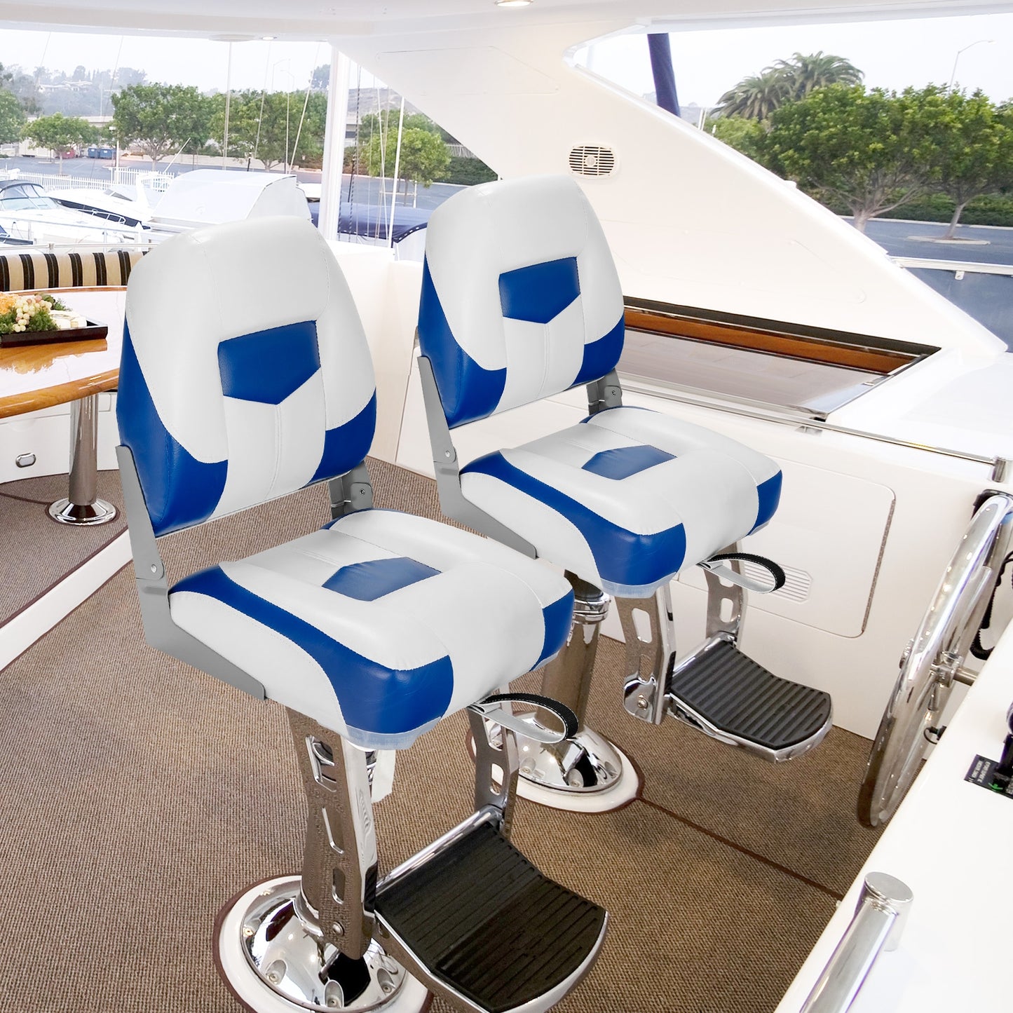 Set of 2 Folding Low Back Fishing Boat Seat with Stainless Steel Screws-Blue Kids Crystal