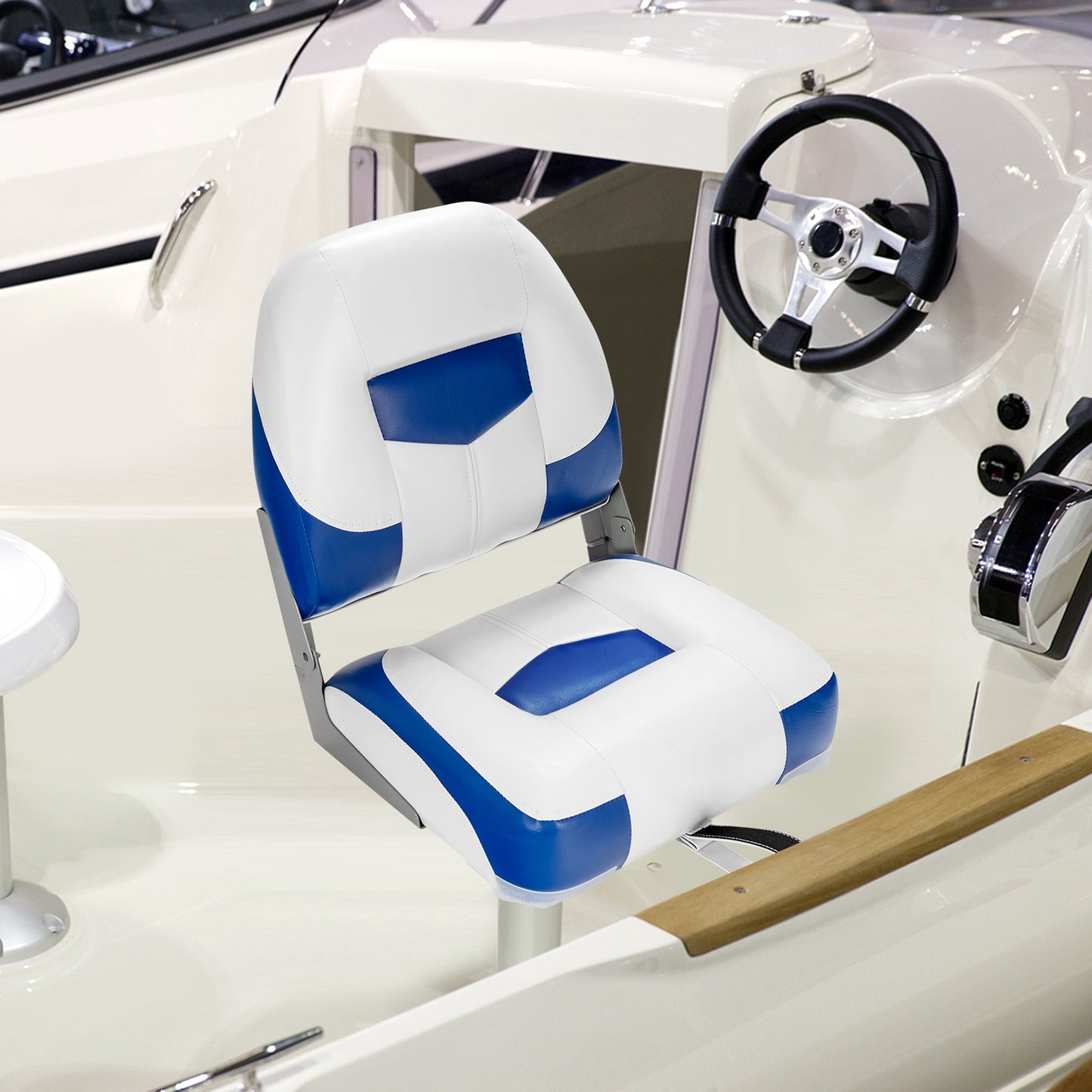 Set of 2 Folding Low Back Fishing Boat Seat with Stainless Steel Screws-Blue Kids Crystal