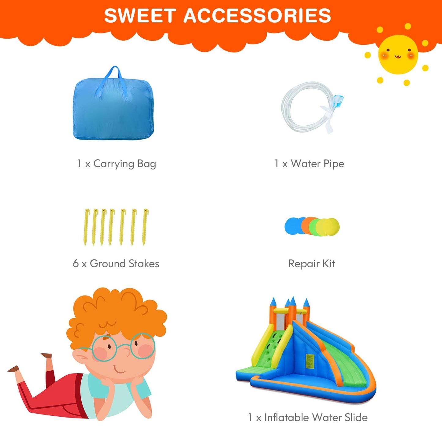 Inflatable Mighty Bounce House Jumper with Water Slide without Blower Kids Crystal