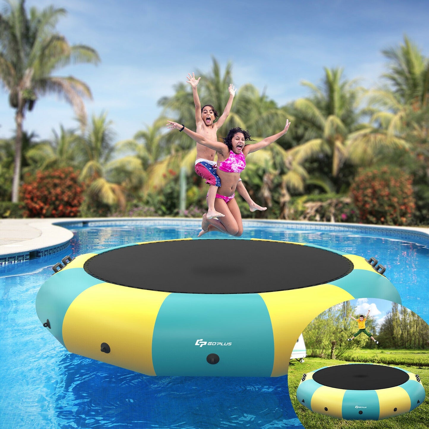 15 Feet Inflatable Splash Padded Water Bouncer Trampoline-Yellow Kids Crystal