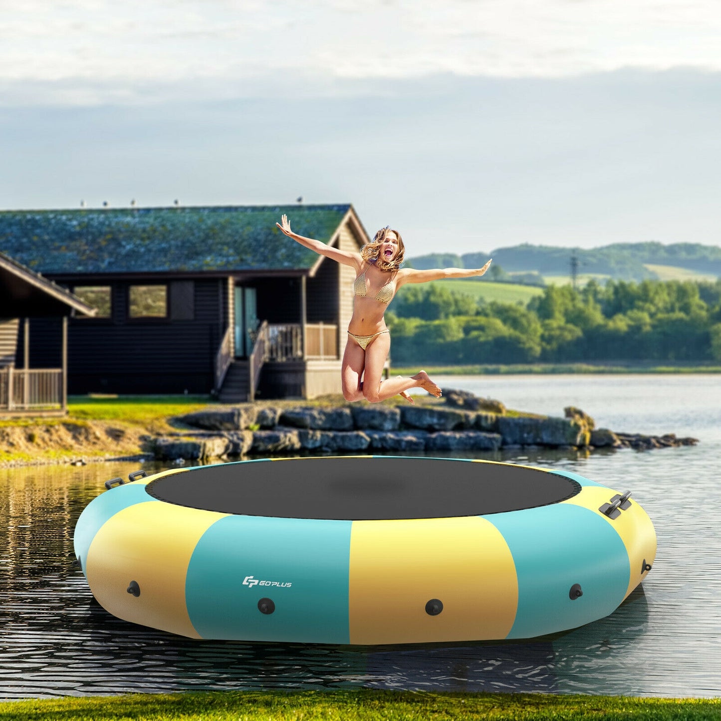 15 Feet Inflatable Splash Padded Water Bouncer Trampoline-Yellow Kids Crystal
