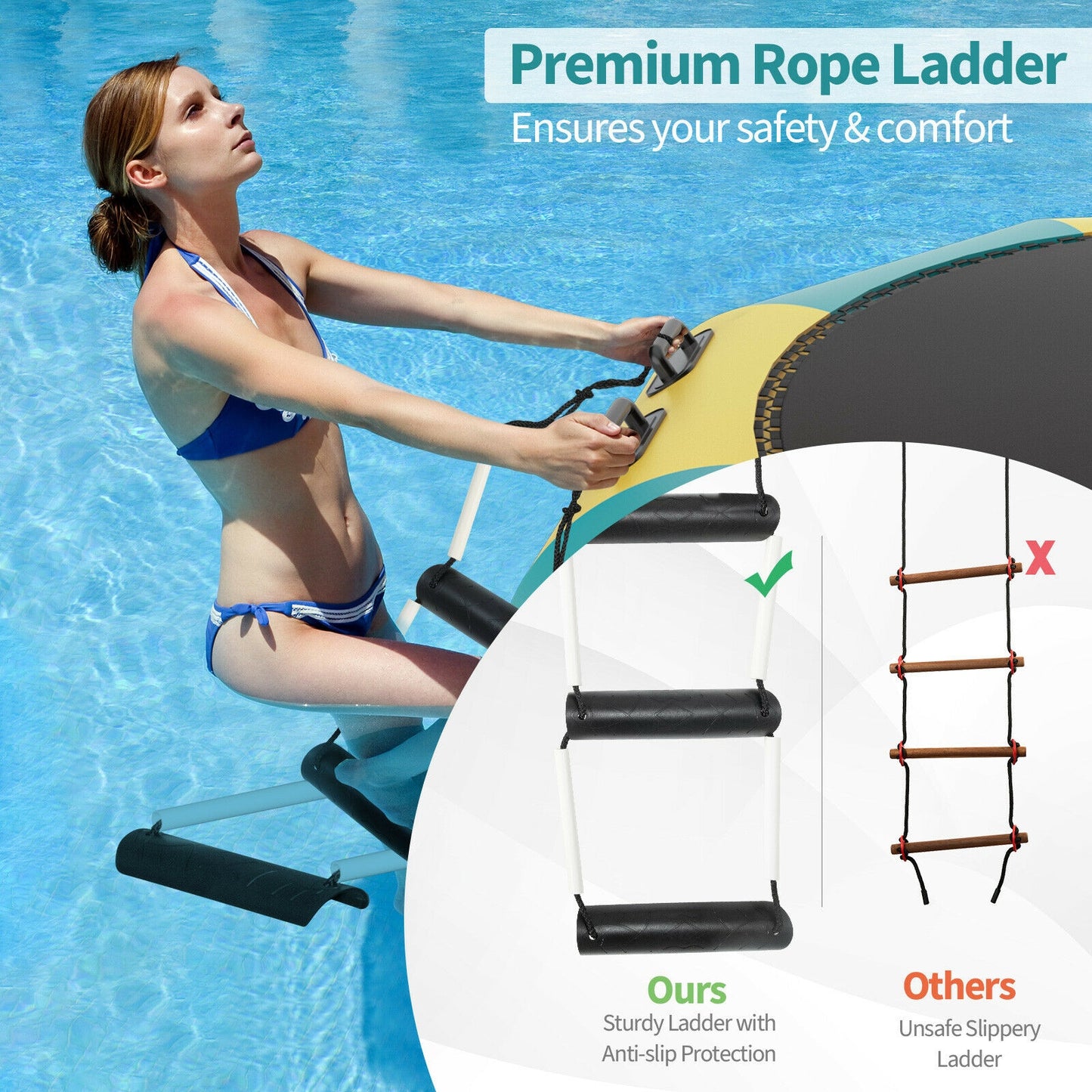 15 Feet Inflatable Splash Padded Water Bouncer Trampoline-Yellow Kids Crystal